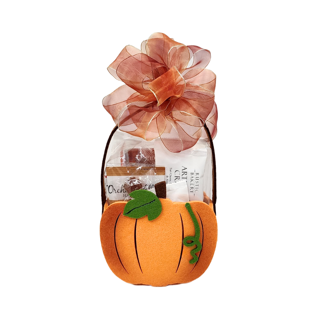 felt pumpkin basket with an ombre autumn bow