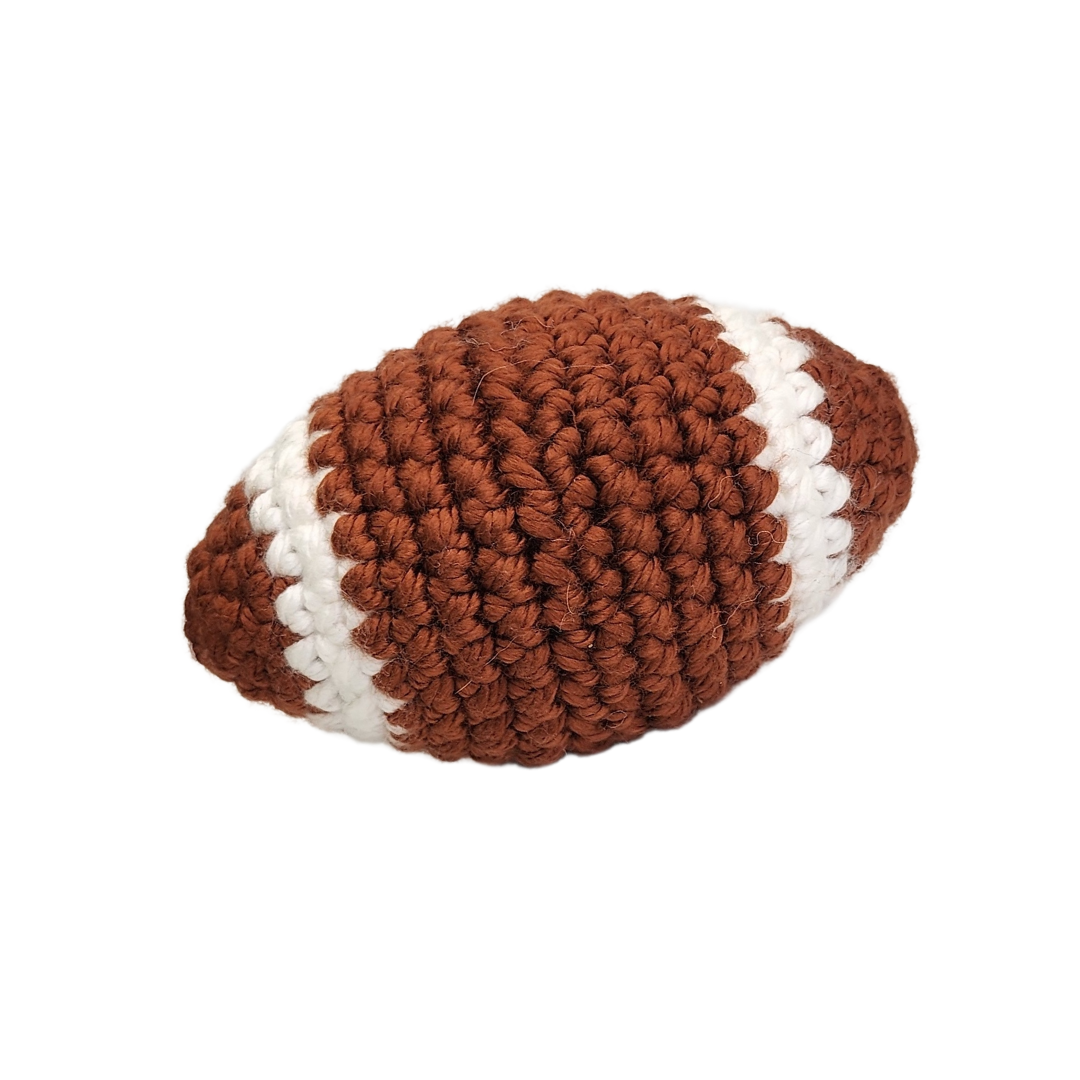 crocheted football catnip toy