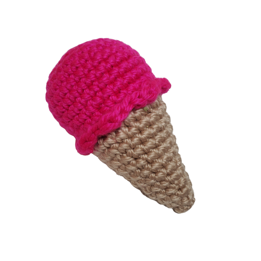 ice cream cone shaped crocheted catnip toy