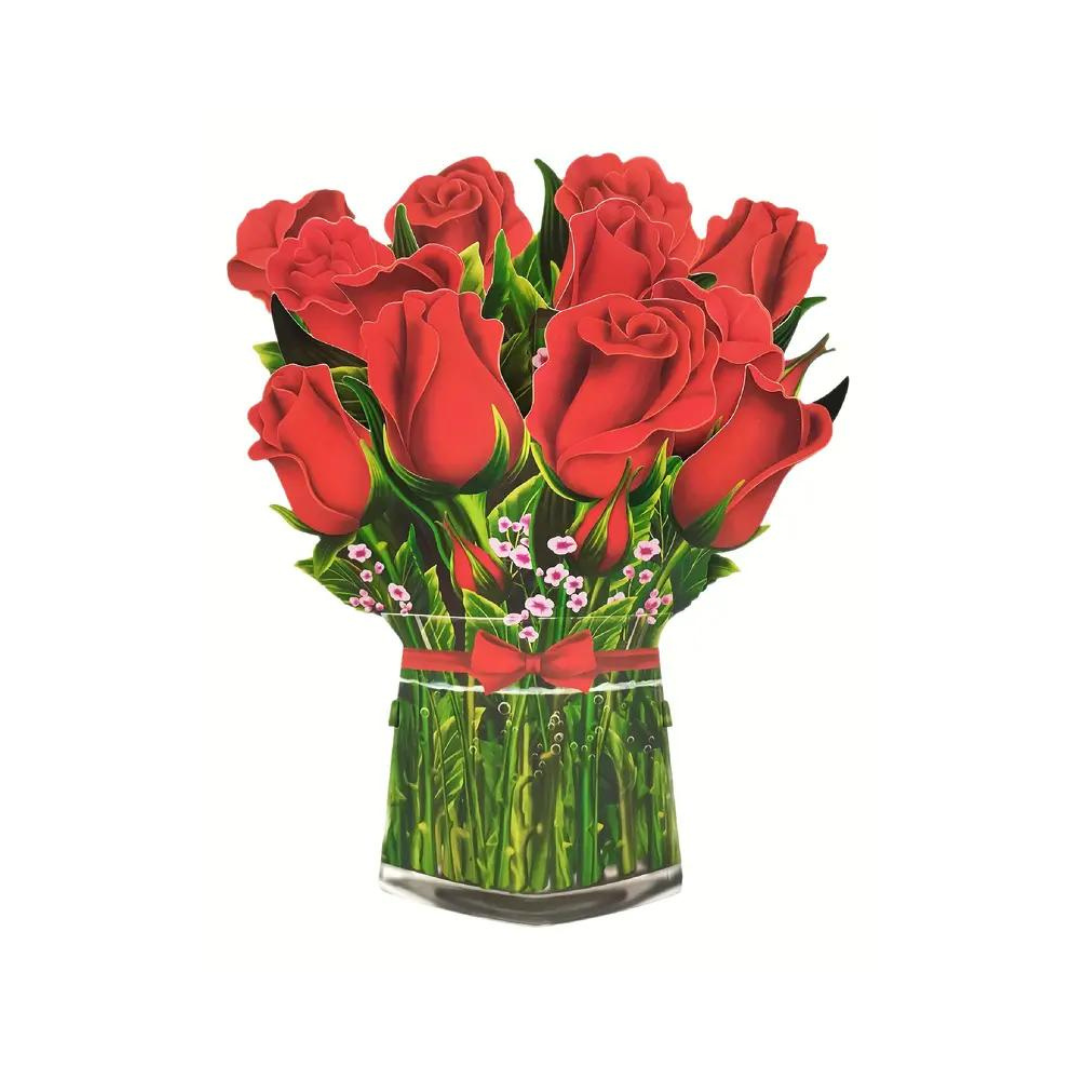 3d red rose pop up greeting card bouquet