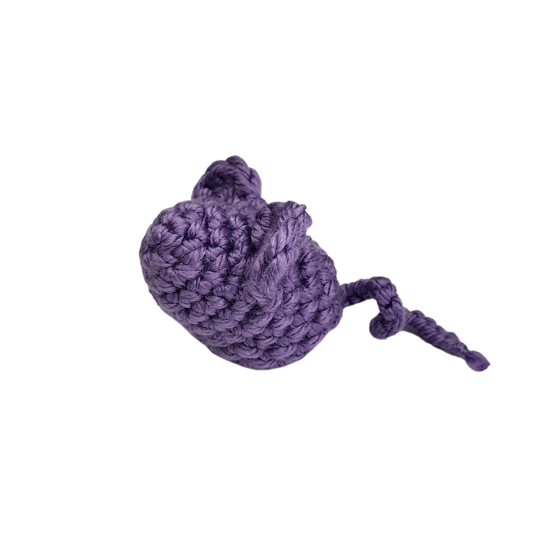 crocheted mouse in purple