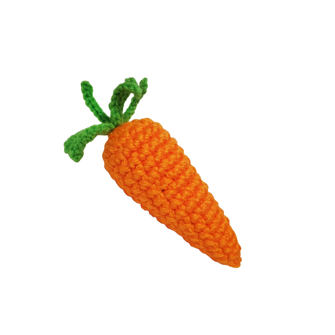 crocheted orange carrot filled with catnip