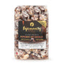 Peppermint Hot Chocolate Artisan Popcorn in a clear bag, featuring dark chocolate, marshmallows, and peppermint toppings for a cozy, gluten-free treat.