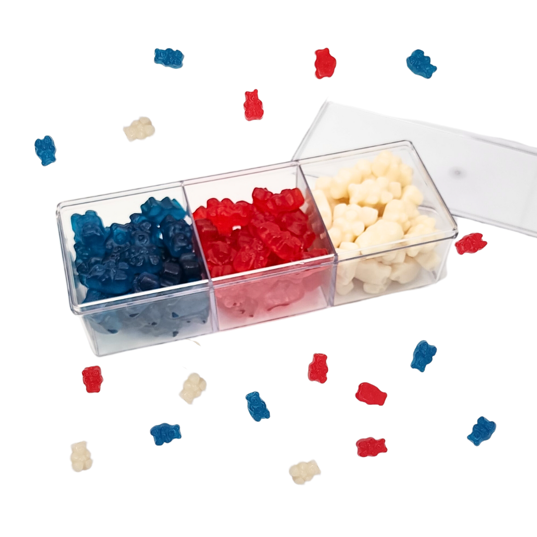 Appreciate You Berry Much: A clear container with assorted flavored gummy bears, featuring cherry, strawberry banana, and blue raspberry. Includes customizable label and gift card.