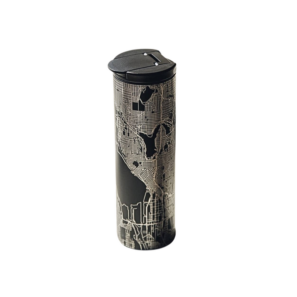 Aurora IL Stainless Insulated Tumbler with engraved city map design, 17 oz capacity, ideal for showcasing local pride.