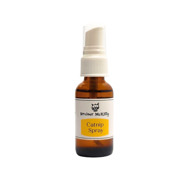 Bottle of CATNIP SPRAY with a yellow label, ideal for refreshing catnip toys and easing cats in new environments. Suitable for personalized gifting at Celebratopia.