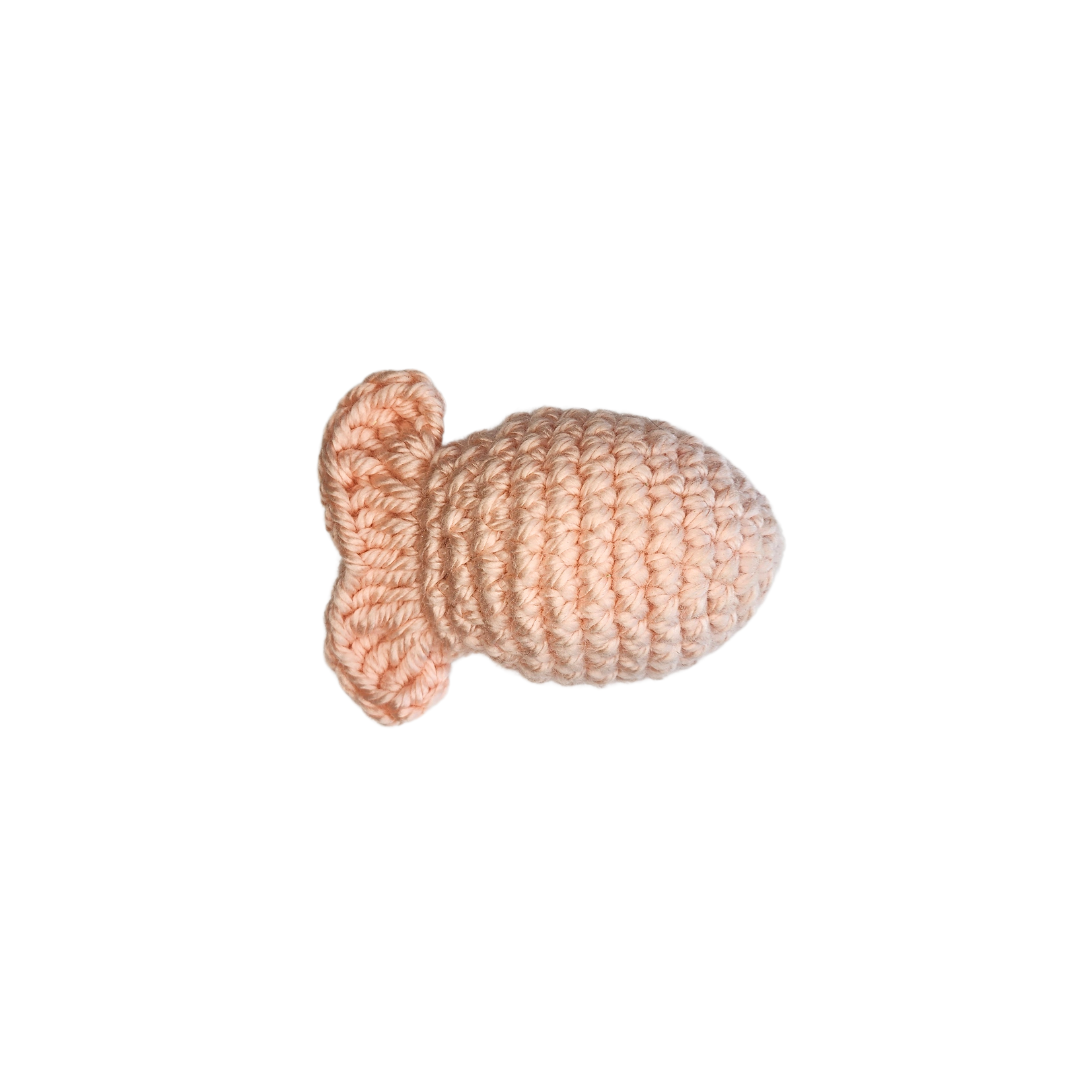 Fishy Catnip Toy, a knitted fish-shaped cat toy filled with organic catnip and silver vine, designed for playful cats of all sizes.