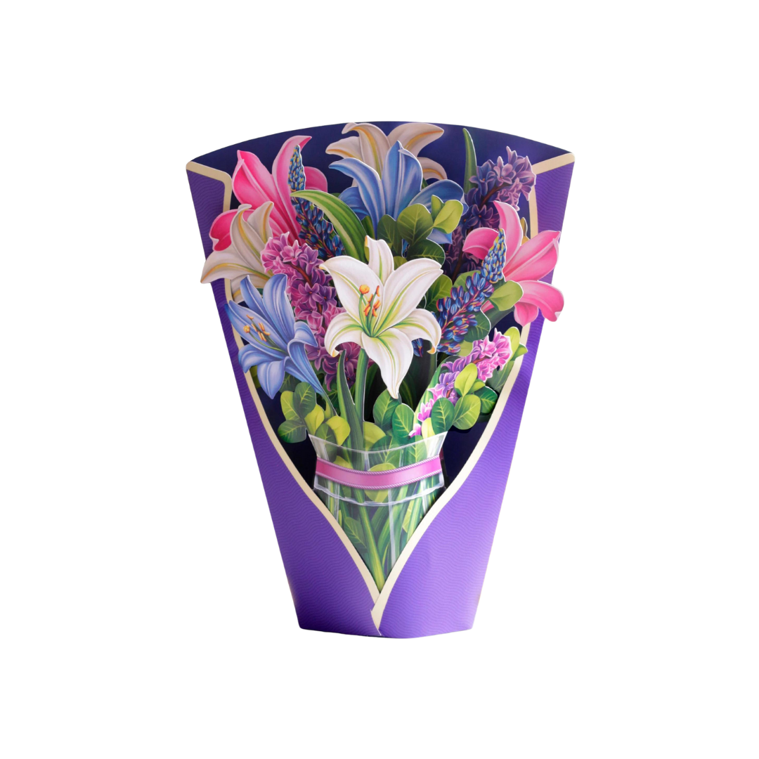 freshcut paper pop up bouquet lilies and lupines