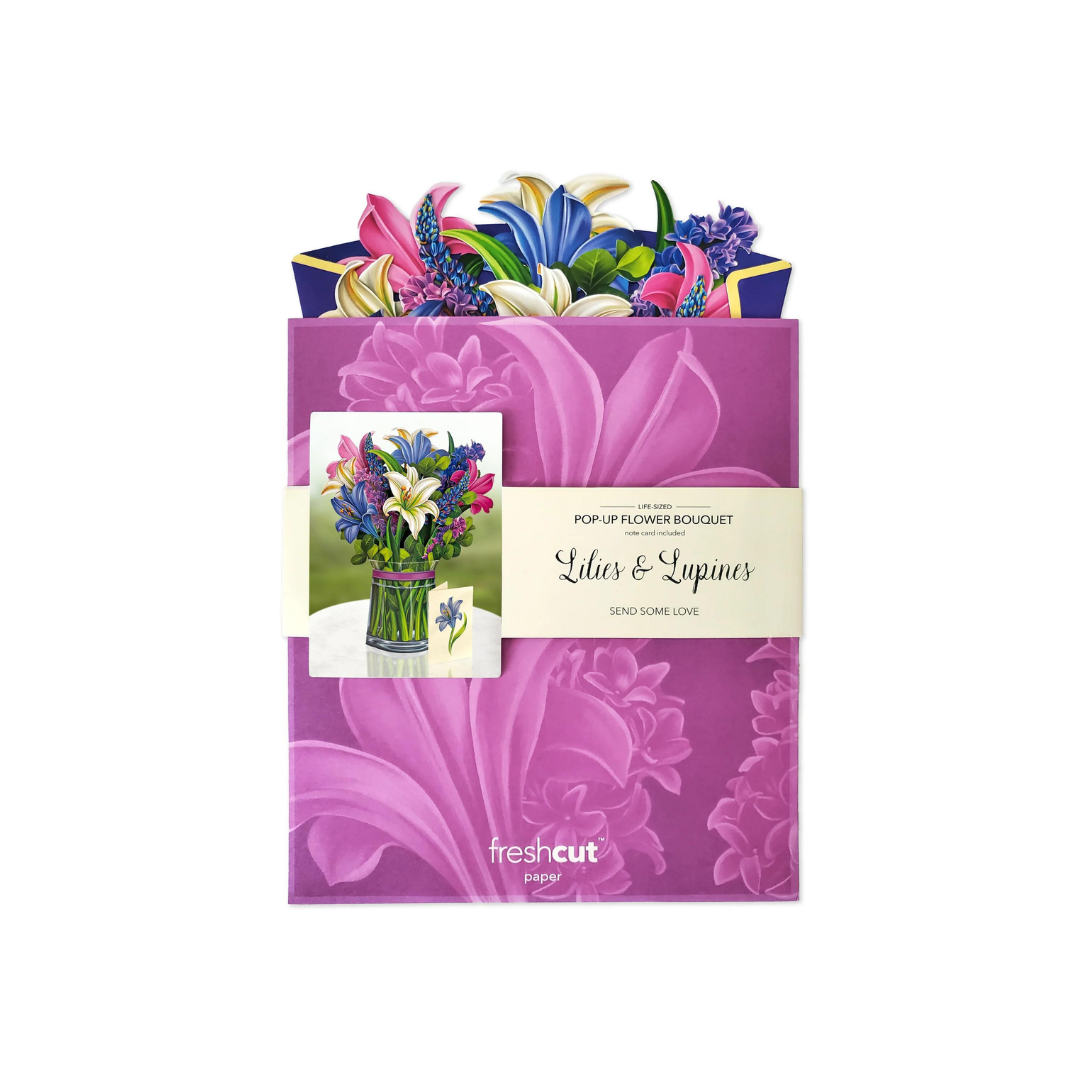 freshcut paper pop up bouquet lilies and lupines with envelope
