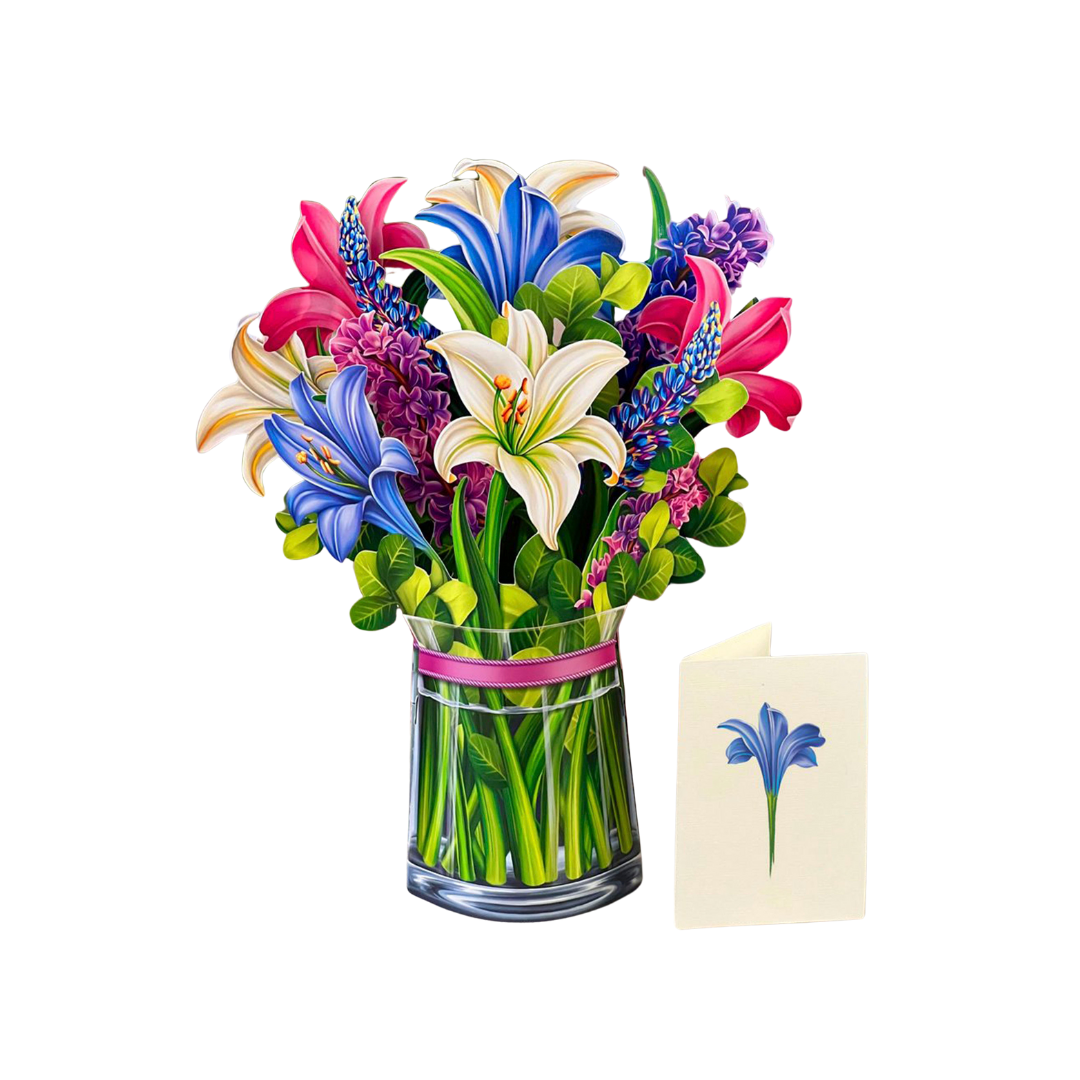 freshcut paper pop up bouquet lilies and lupines with blank enclosure card
