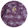 COZY CRASH PAD - PERSIAN PLUM: A plush, purple crocheted cat pad with a leather tag, featuring a cat drawing, ideal for protecting furniture or lining carriers.