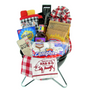 WEBER SMOKY JOE BBQ GIFT featuring a grill, marshmallows, BBQ sauce, and utensils, perfect for gifting or raffles, includes essentials for a great barbecue.