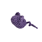 Turbo Mouse Catnip Toy, a purple crocheted yarn item, designed for cats' play, filled with organic catnip and silver vine for enhanced enjoyment.