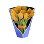 Yellow Tulips Pop Up Card features a 3D bouquet in a blue box, crafted from recycled paper. Ideal for celebrations, it includes a blank note card.